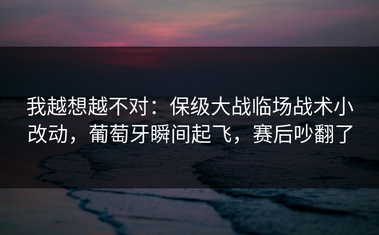 我越想越不对：保级大战临场战术小改动，葡萄牙瞬间起飞，赛后吵翻了  第1张